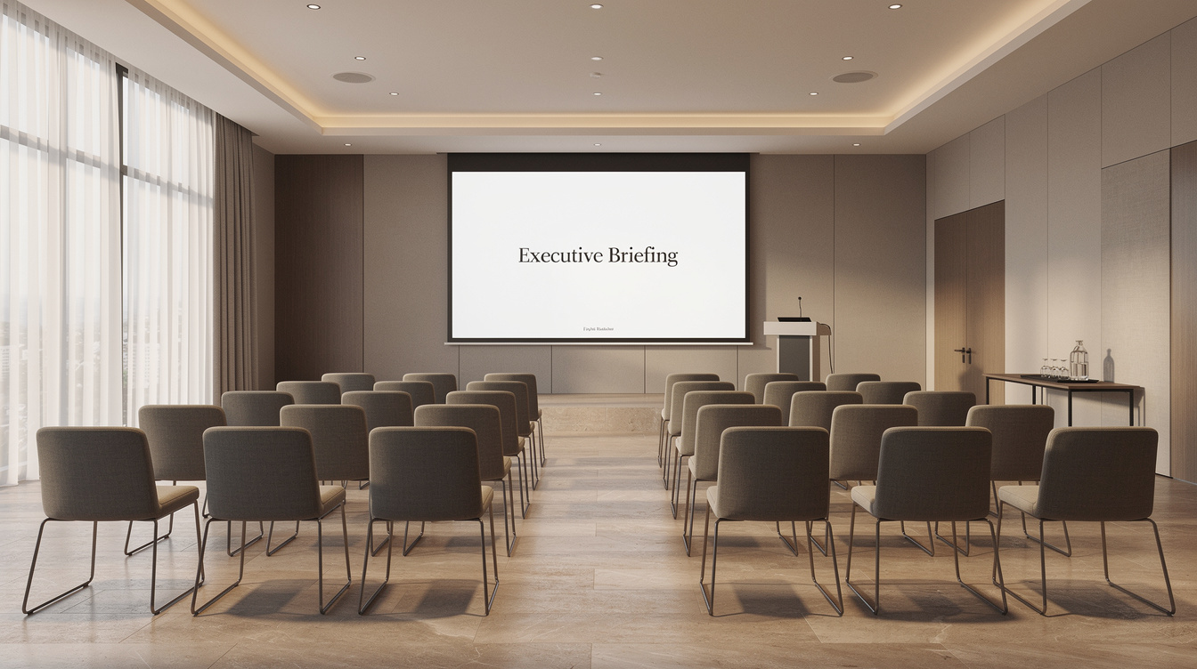 Conference room set up for an executive briefing session